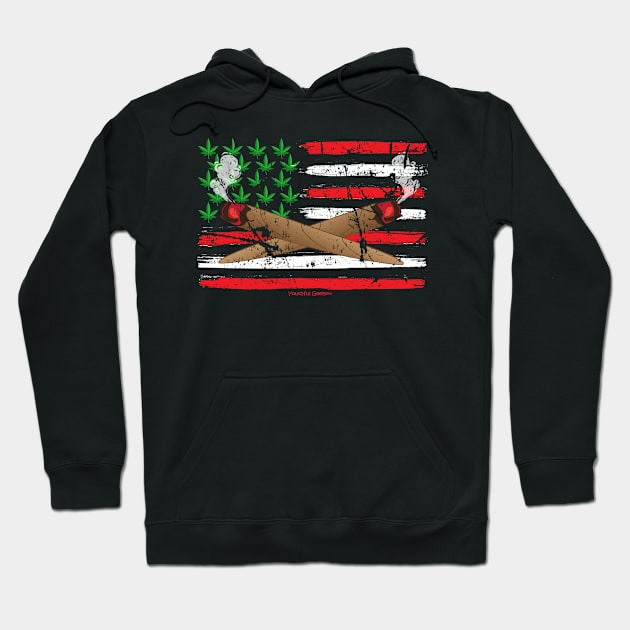 American Flag Blunt Weed Lovers Design Hoodie by YouthfulGeezer